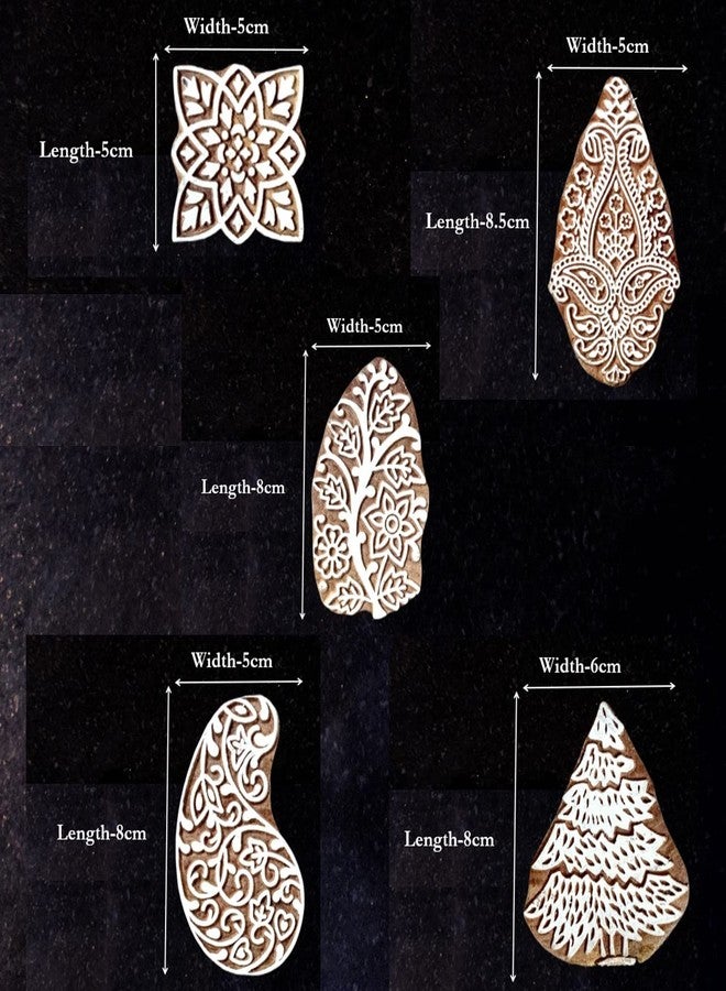 ecofynd Wood Block Stamps (Pack of 5), Wooden Blocks for Block Printing Stamp Set, Artistic Shapes Craft Kids Saree Border DIY Henna Fabric Textile Paper Clay Pottery Hand-Carved (BLOCK016) - Image 2